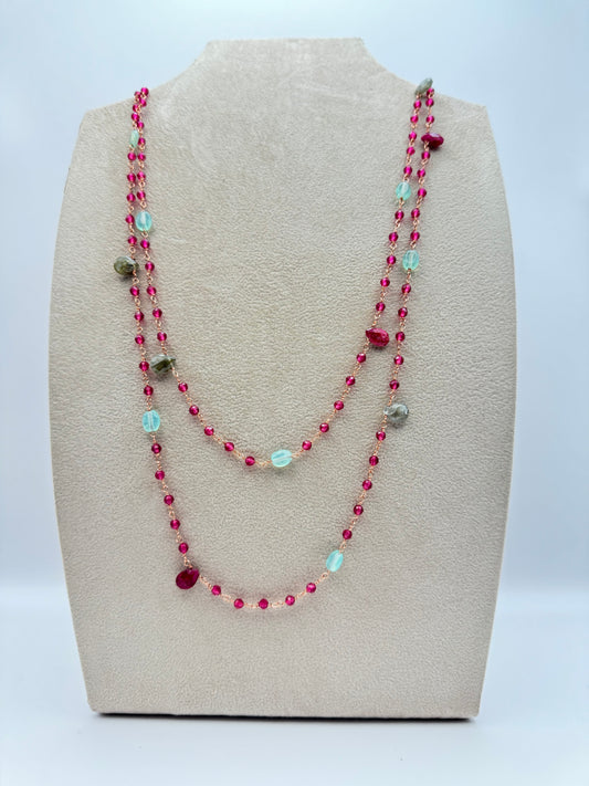 Collana in Argento rodiato 925 oro rosa e pietre